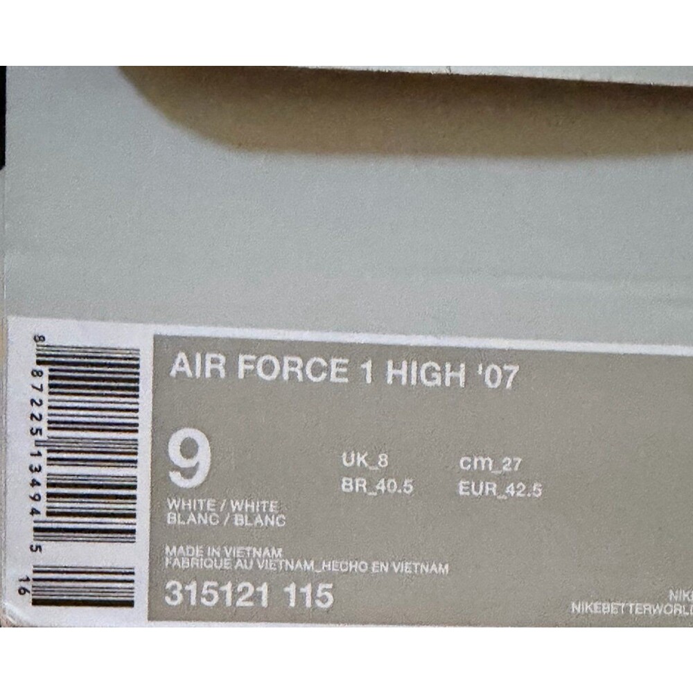 NIKE AIR FORCE1 HIGH ‘07 “TRIPLE WHITE” SIZE 9 - Picture 6 of 6
